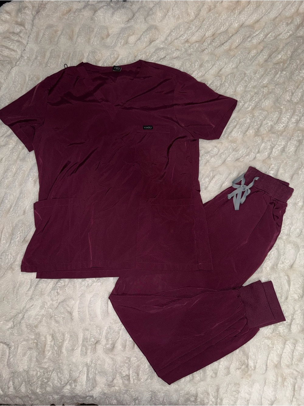Women's Maroon V-Neck Scrub Set